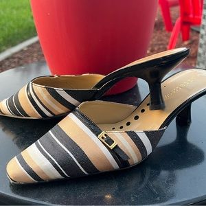 Liz Claiborne Black & Cream Stripe Kitten Mule